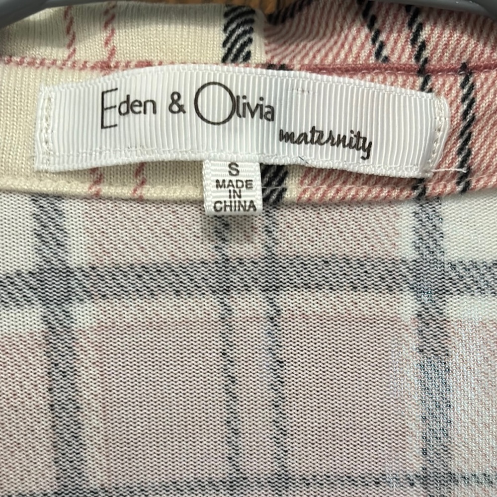 Pink Plaid Button-Up Maternity Shirt - Picture 2 of 4